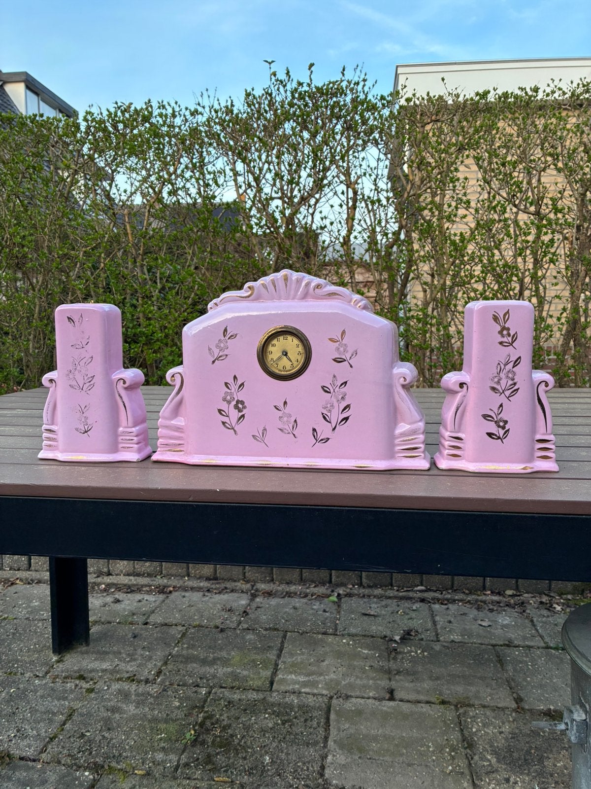 Vintage porseleinen klokkenstel, Antiek en Kunst, Ophalen of Verzenden