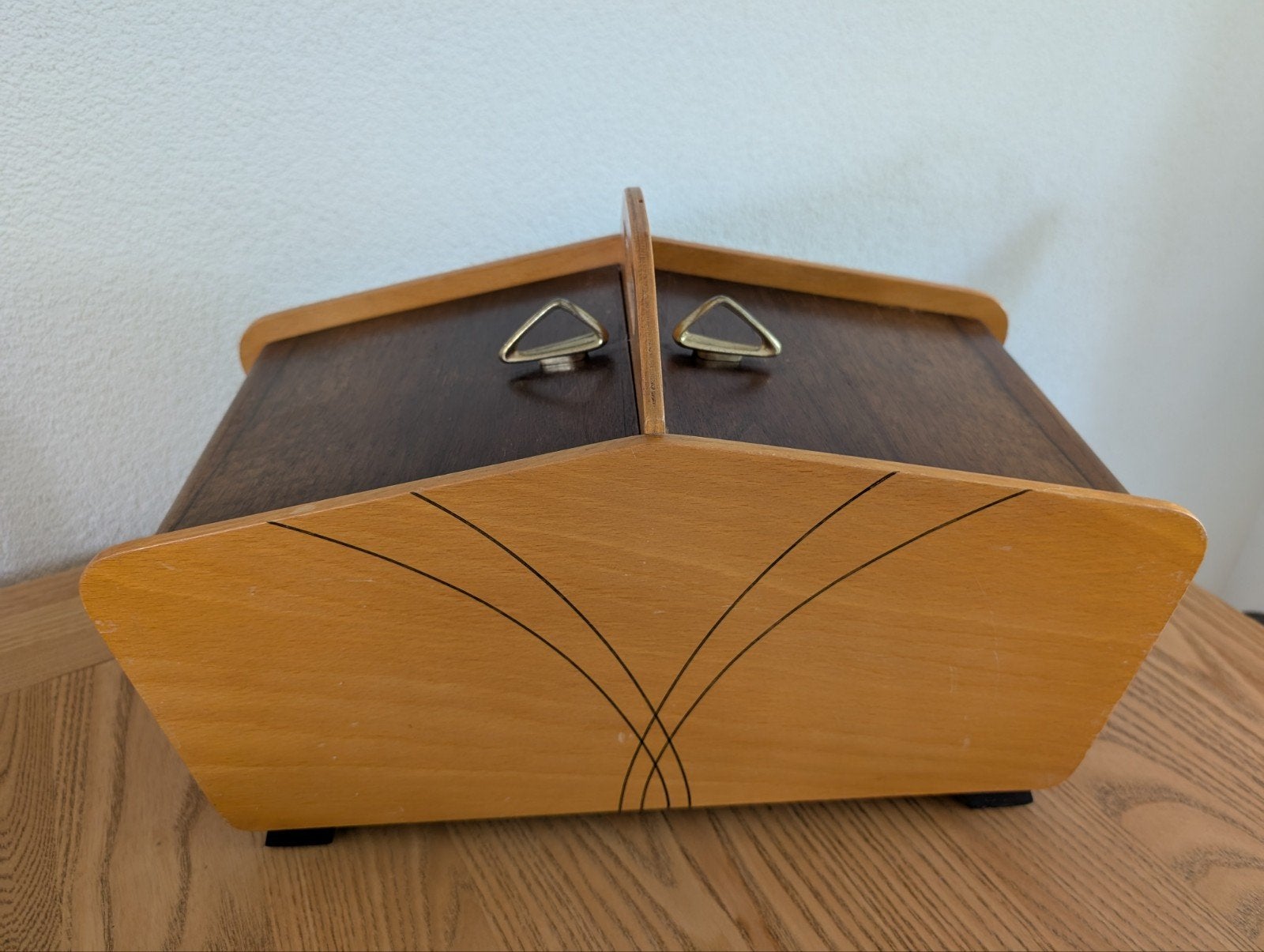 Zeldzame vintage houten naaidoos 50er jaren, Hobby en Vrije tijd, Ophalen of Verzenden, Gebruikt