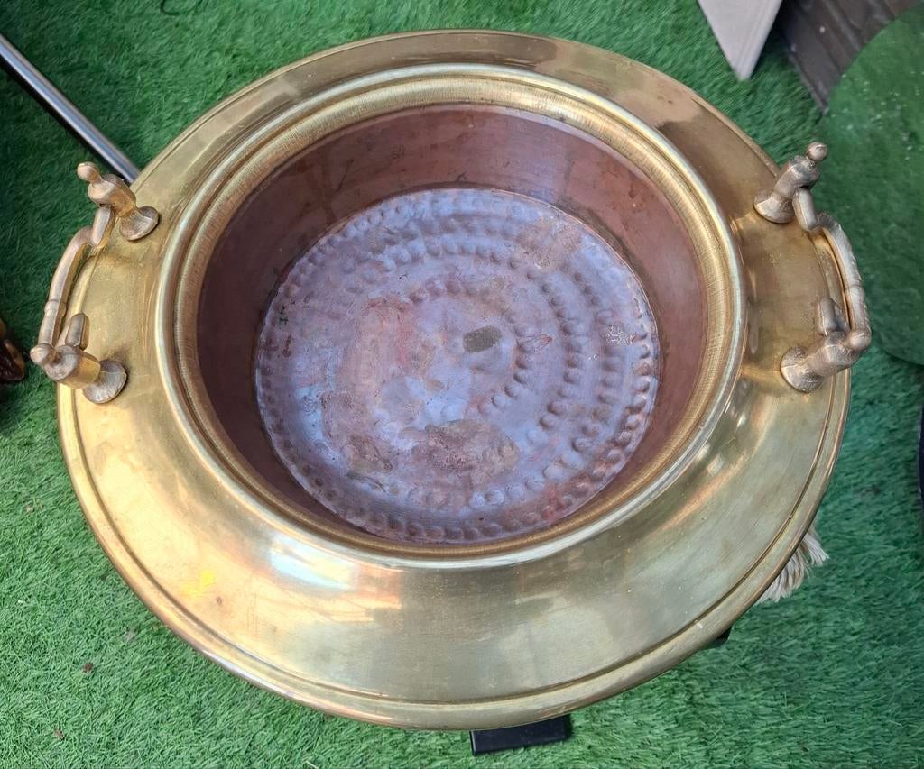 Vintage Koperen tafel Brassero met Handvatten, jaren '50, Ophalen of Verzenden