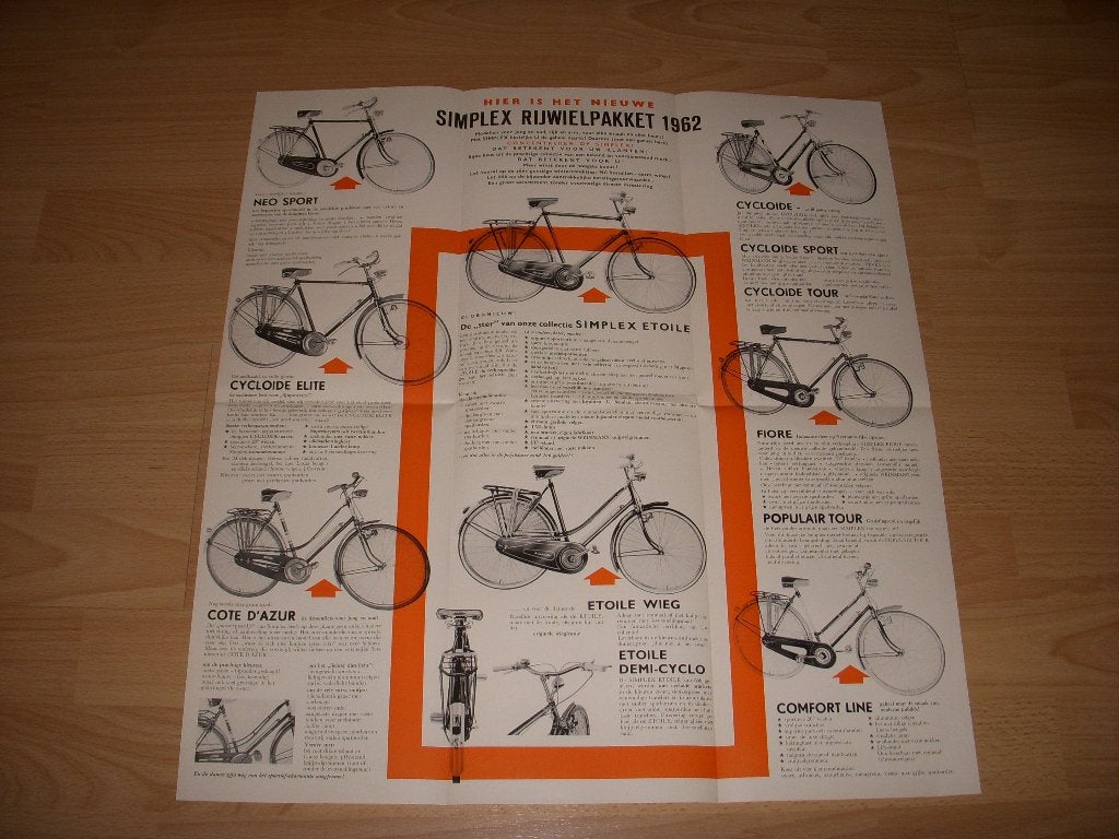 Folder/vakblad Hier is Simplex 1961, nieuwe modellen 1962, Gelezen, Folder, Simplex fietsen, Ophalen of Verzenden