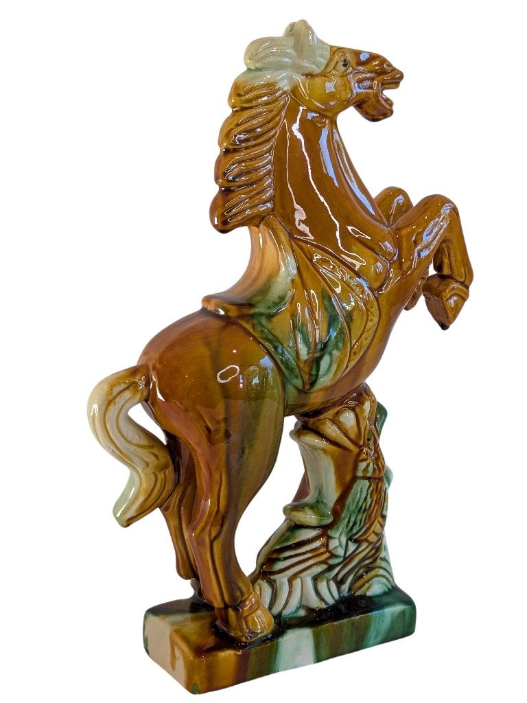Keramisch beeld van steigerend paard – geglazuurd – 034, Gebruikt, Steen/keramiek, 31 cm, Ophalen of Verzenden