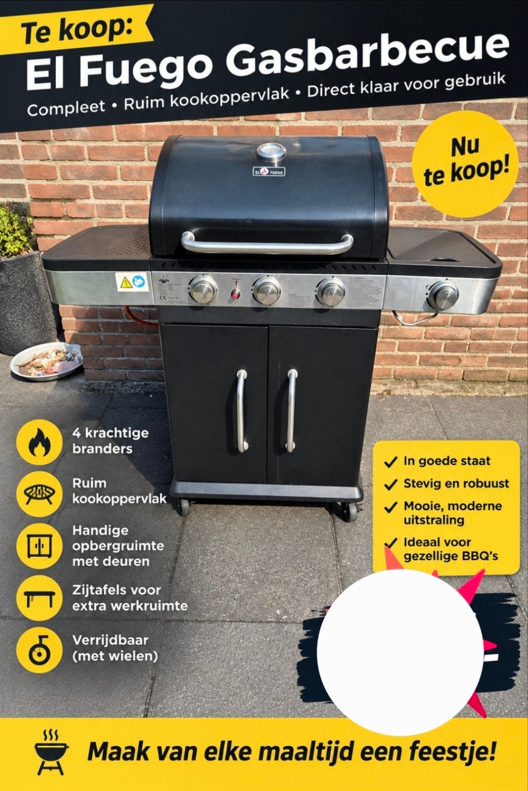 gas bbq EL FUEGO met eventueel gasfles, Ophalen, Gebruikt, El Fuego