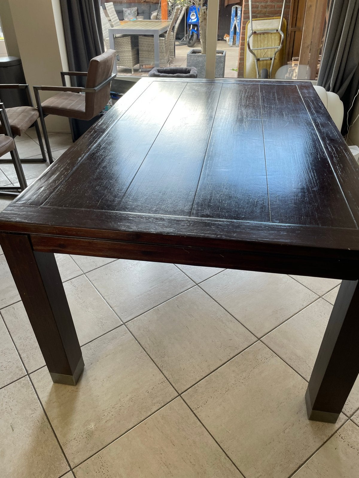 Koloniale eettafel van 1.80m x 1.10m, demonteerbaar, Ophalen, Gebruikt, 100 tot 150 cm, 150 tot 200 cm