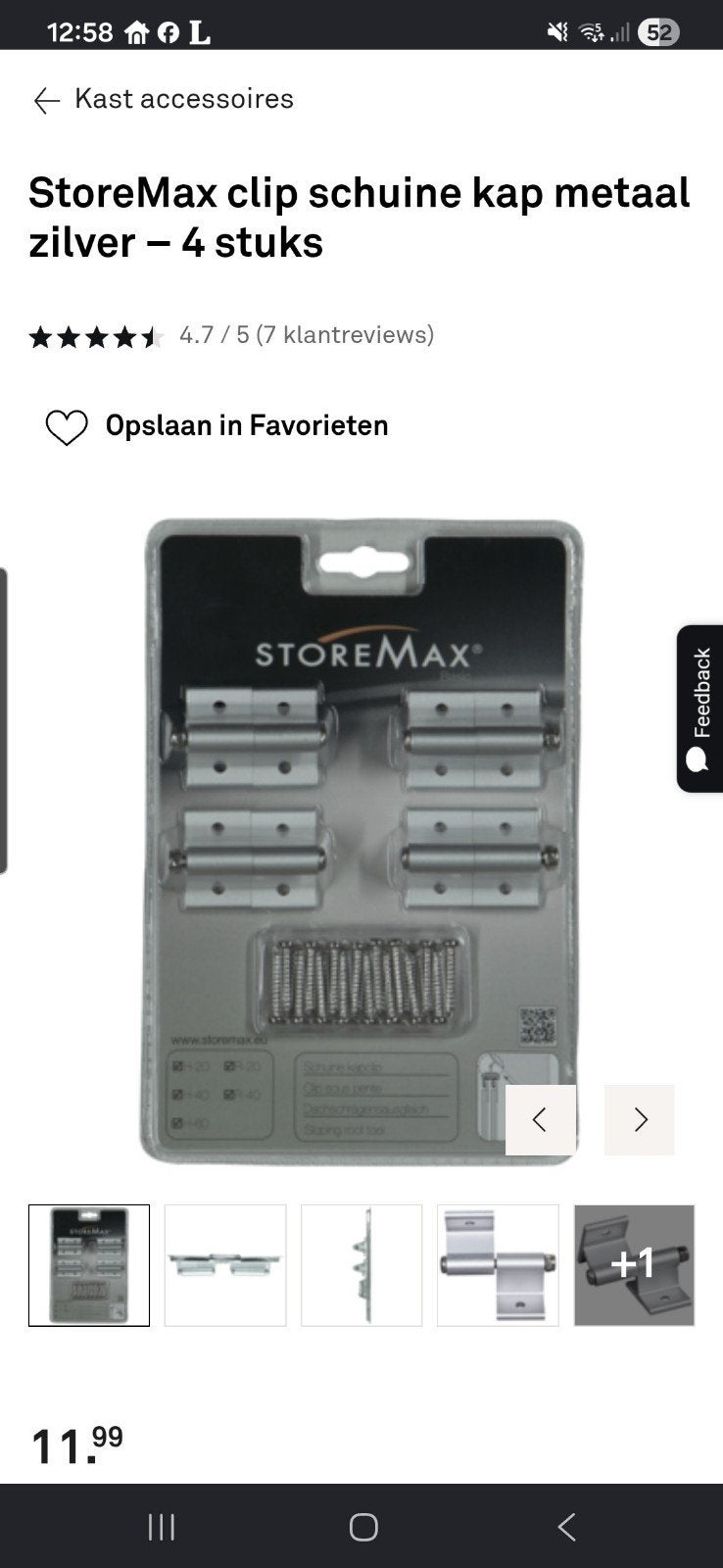 4x StoreMax Schuine Kap Clips Metaal Zilver - 4 Stuks, Ophalen of Verzenden, Nieuw
