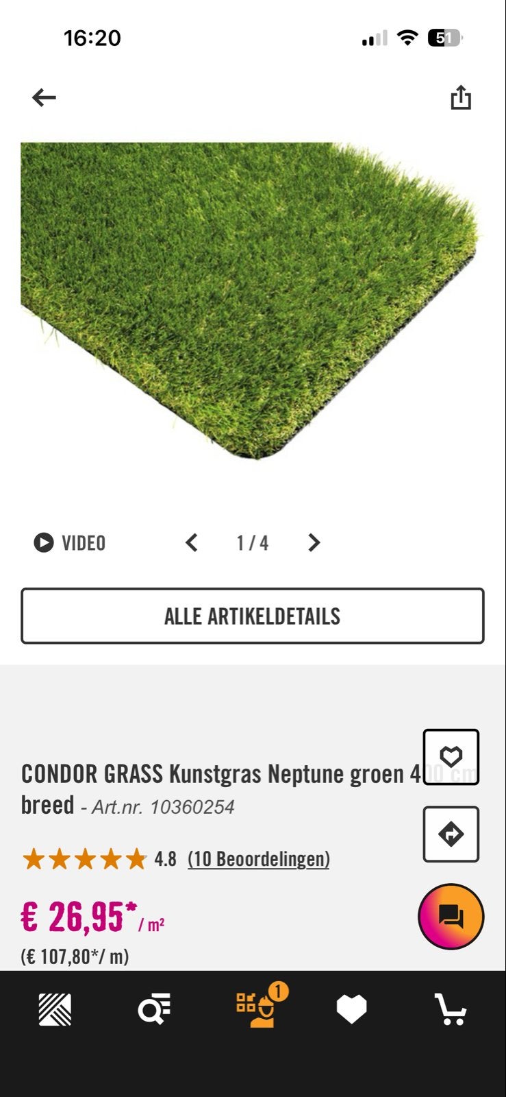 Kunstgras Neptune Hornbach div stukken, Ophalen, Nieuw, Minder dan 10 m², Kunstgras