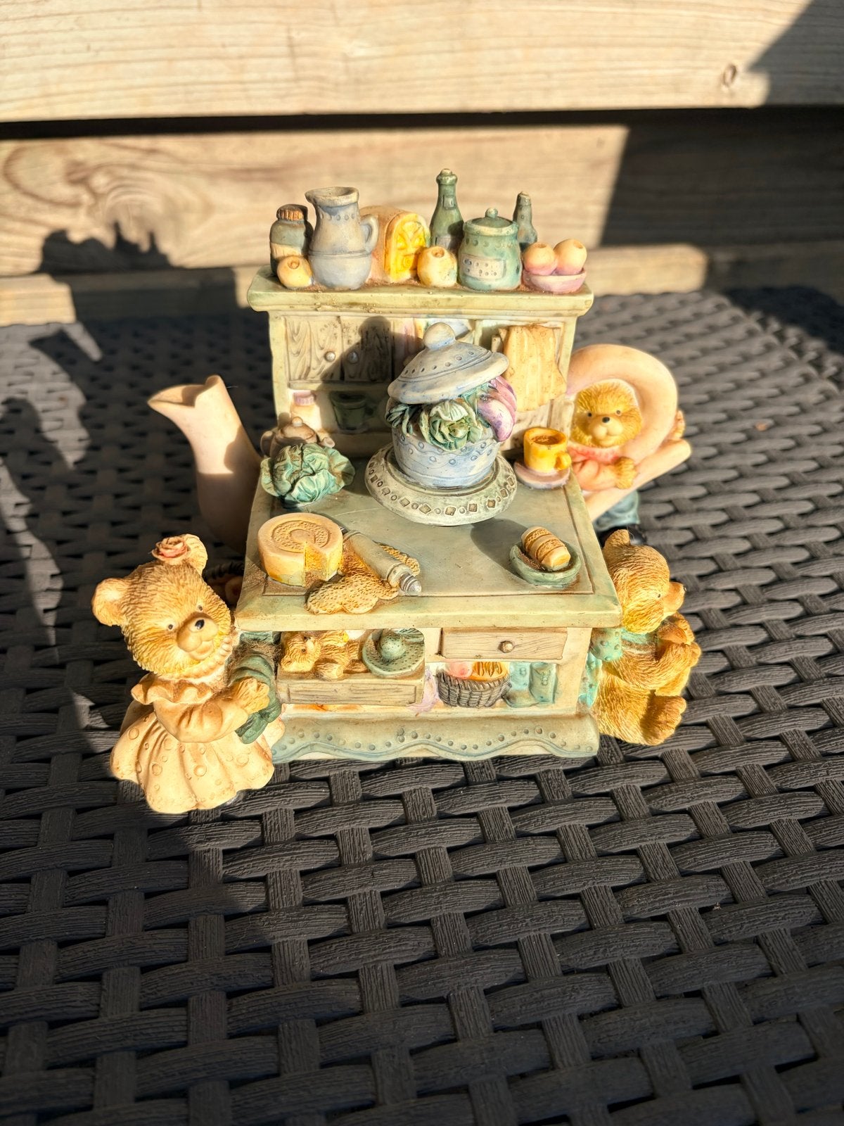Vintage Muziekdoosje Teddyberen Keuken Tafereel, Ophalen, Gebruikt
