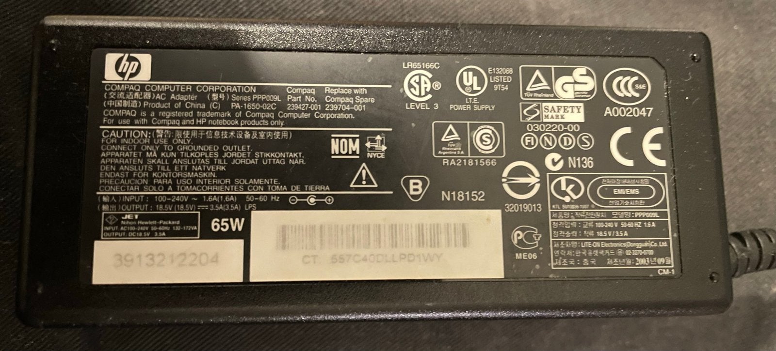HP/Compaq PA-1650-02C 65W Laptop Adapter, Ophalen of Verzenden, Gebruikt