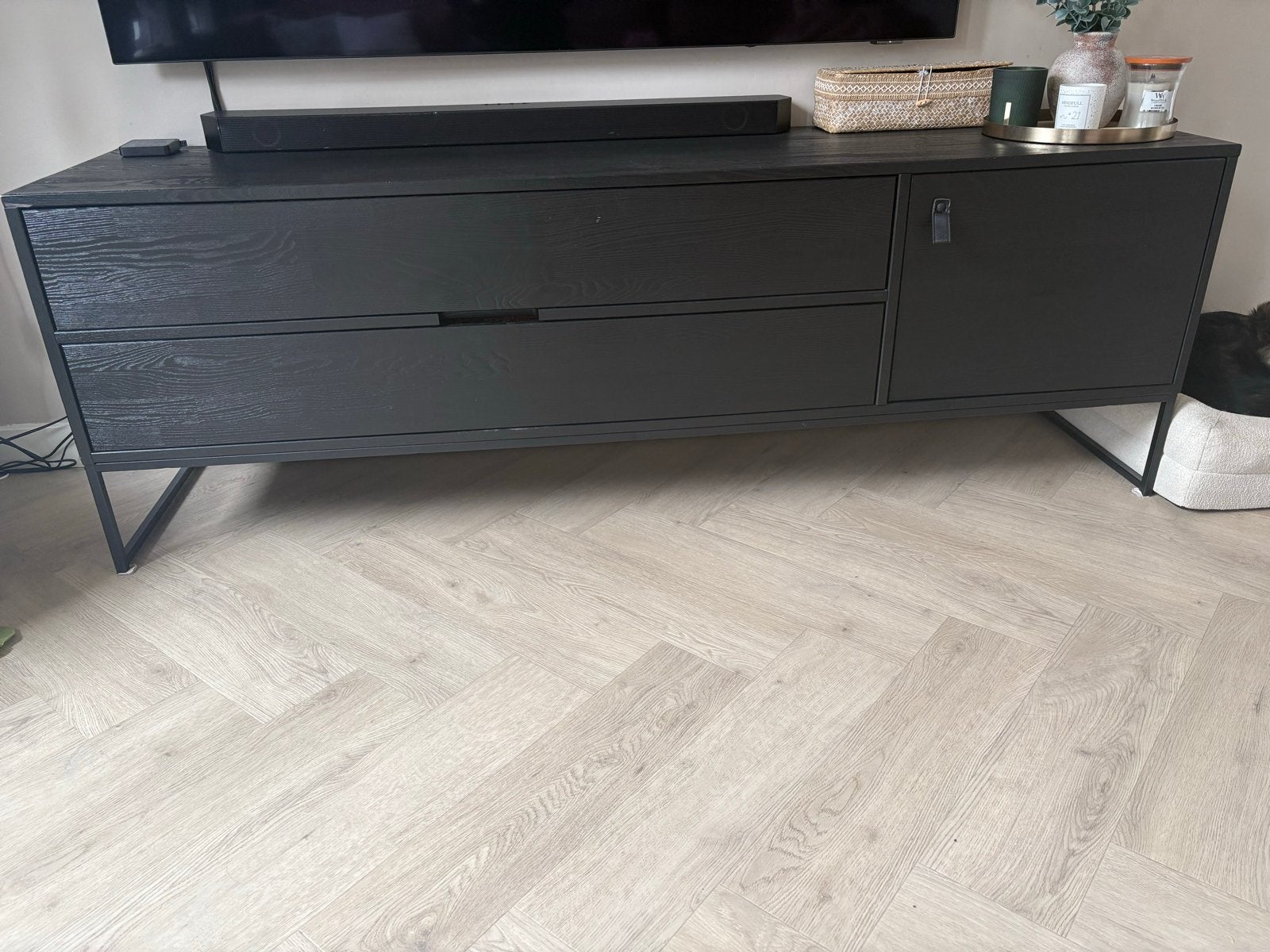 Zwart TV-meubel met lades en kastje, 150 tot 200 cm, Ophalen of Verzenden, Zo goed als nieuw, Minder dan 100 cm