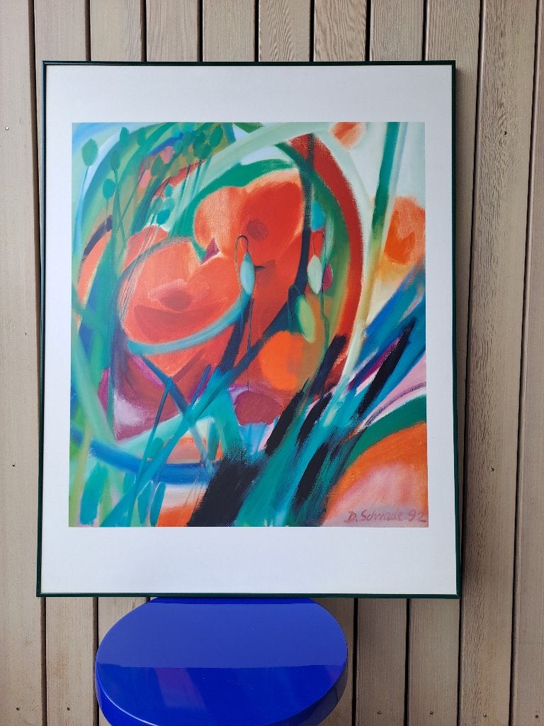 Schilderij abstracte rode bloemen, Ophalen