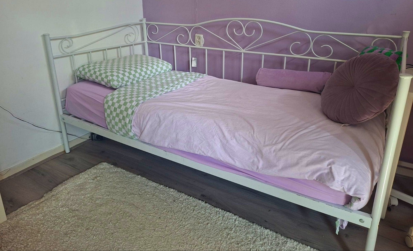 Meisjes bed, Huis en Inrichting, Slaapkamer | Bedden, Gebruikt, Eenpersoons, 90 cm, 200 cm, Metaal, Wit, Ophalen