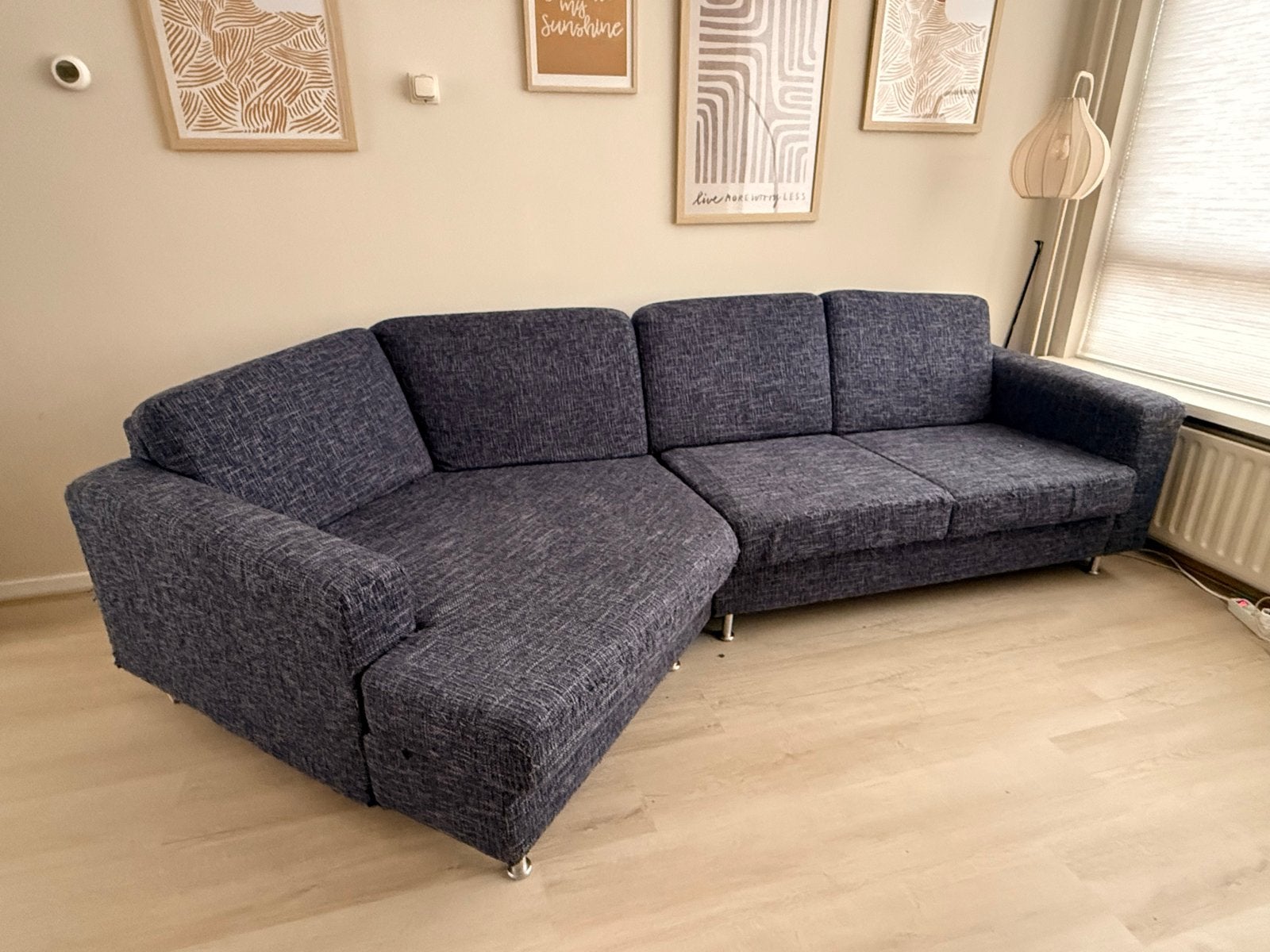 Comfortabele blauwe hoekbank - gebruikt maar stevig, Huis en Inrichting, Banken | Bankstellen, Ophalen, 250 tot 300 cm, Gebruikt