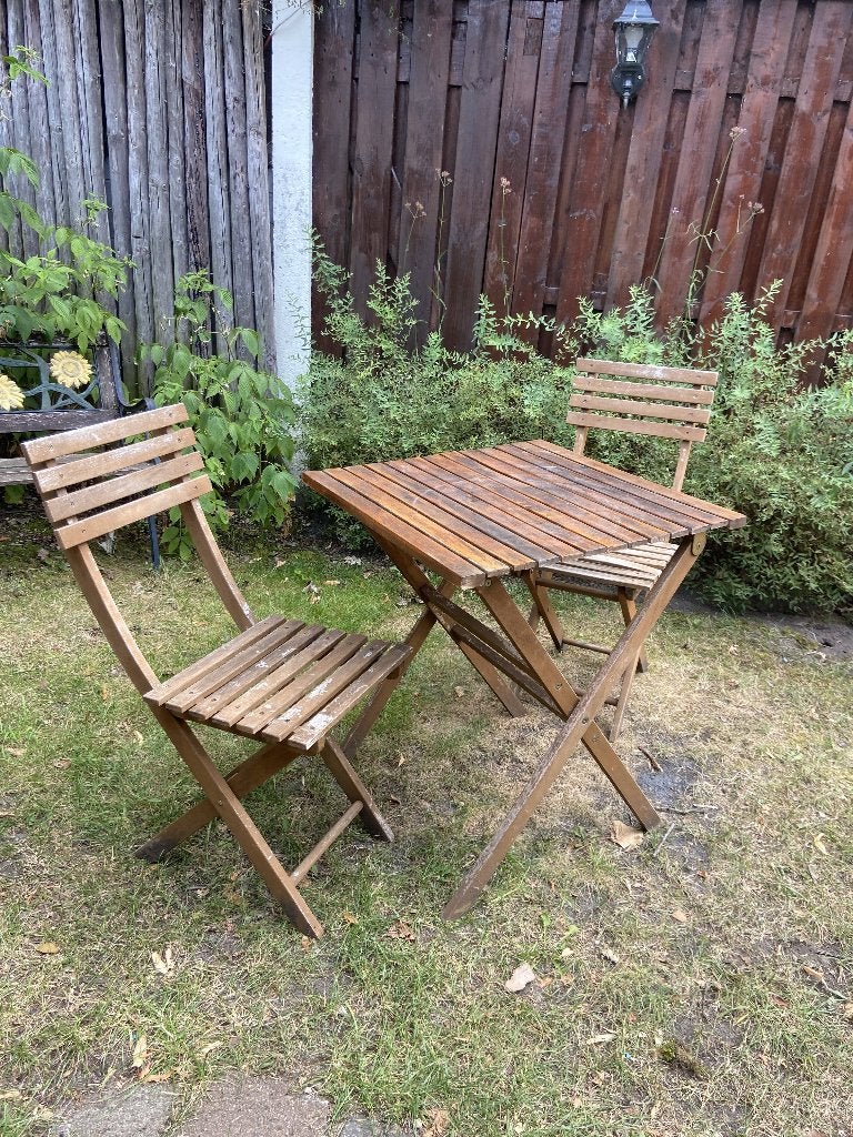 Houten tuinset / balkonset / bistroset, Tuin en Terras, Tuinsets en Loungesets, Gebruikt, Tuinset, Hout, 2 zitplaatsen, Bijzettafel