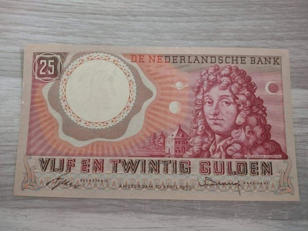Bijna UNC biljet 25 gulden Huygens, 1955, Ophalen of Verzenden, 25 gulden