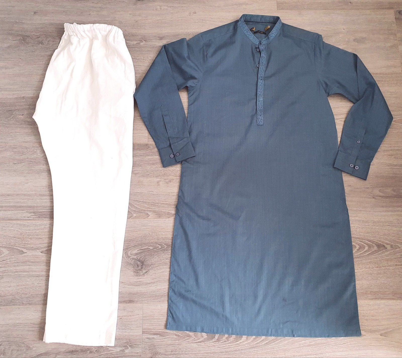 Blauw-wit Indiaas pak heren jongens Pakistaanse Afghaanse, Kleding | Heren, Ophalen of Verzenden, Zo goed als nieuw, Overige maten