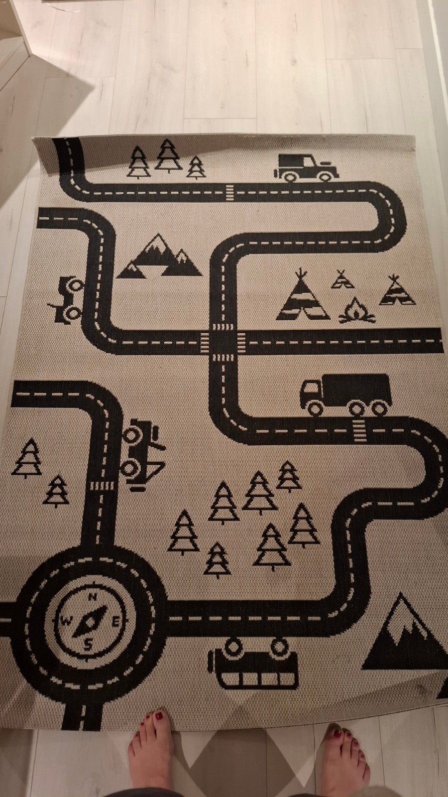 Speelkleed beige zwart 120x170cm met wegenpatroon, Ophalen, Gebruikt