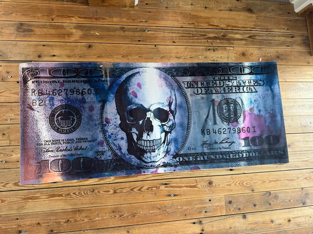 Wand kleed decoratie Dollarbiljet met schedel - Uniek design, Antiek en Kunst, Ophalen of Verzenden