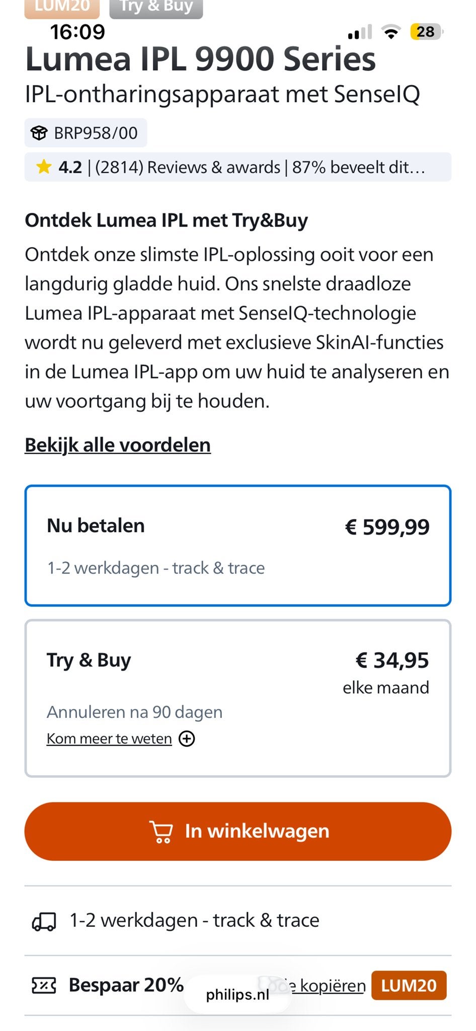 Philips Lumea IPL 9900 Series - Zo goed als nieuw, Ophalen, Zo goed als nieuw, Scheren en Epileren