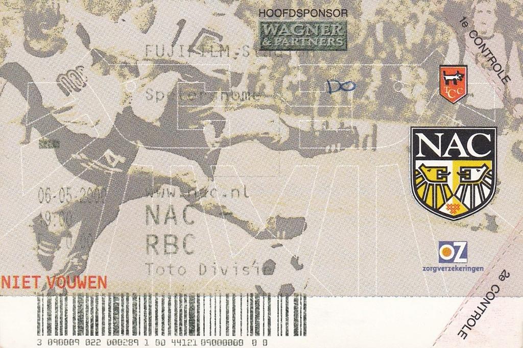 Ticket:NAC Breda v RBC Roosendaal 06-05-2000, Verzenden, Gebruikt, NAC Breda