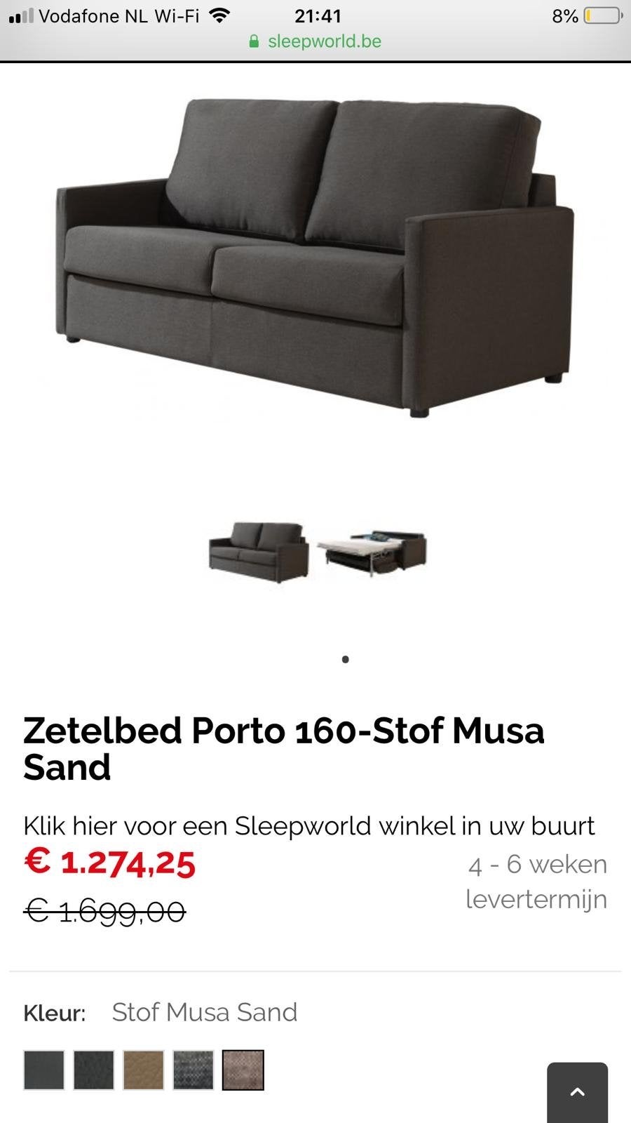 Slaapbank - Stof kleur Antraciet  (zga nieuw), Ophalen, Bruin, Tweepersoons, Zo goed als nieuw