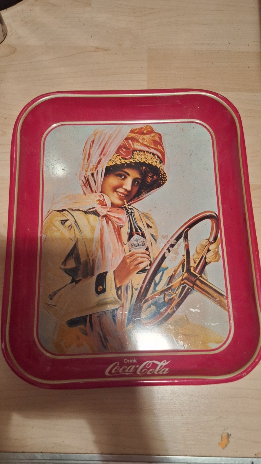 Vintage Coca-Cola Dienblad - Dame in Auto, Ophalen