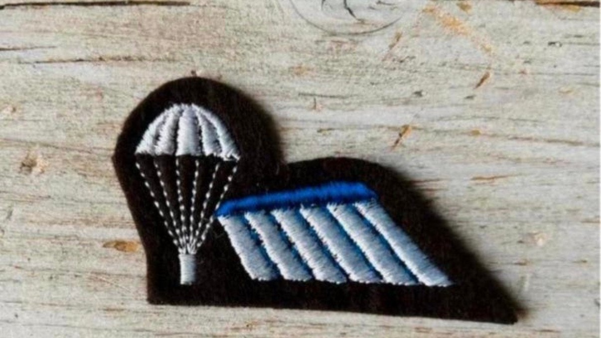 Para-Wing B brevet Halve Nederlands Blauw op Bruin -, Verzamelen, Verzenden, Landmacht, Nederland, Embleem of Badge