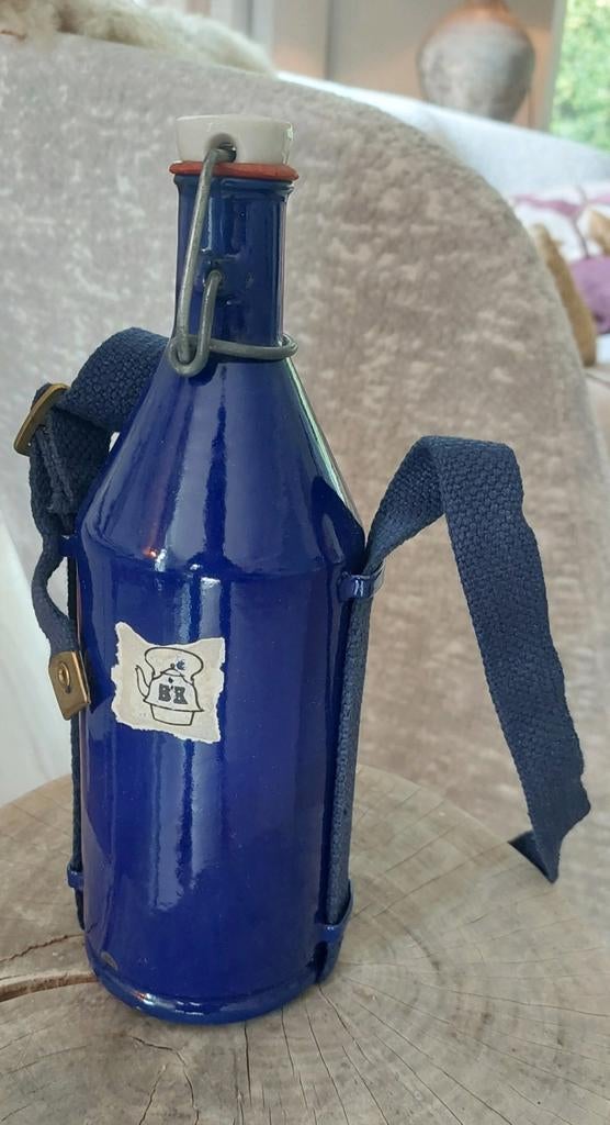 Brocante blauwe emaille veldfles van BK, Antiek en Kunst, Ophalen of Verzenden