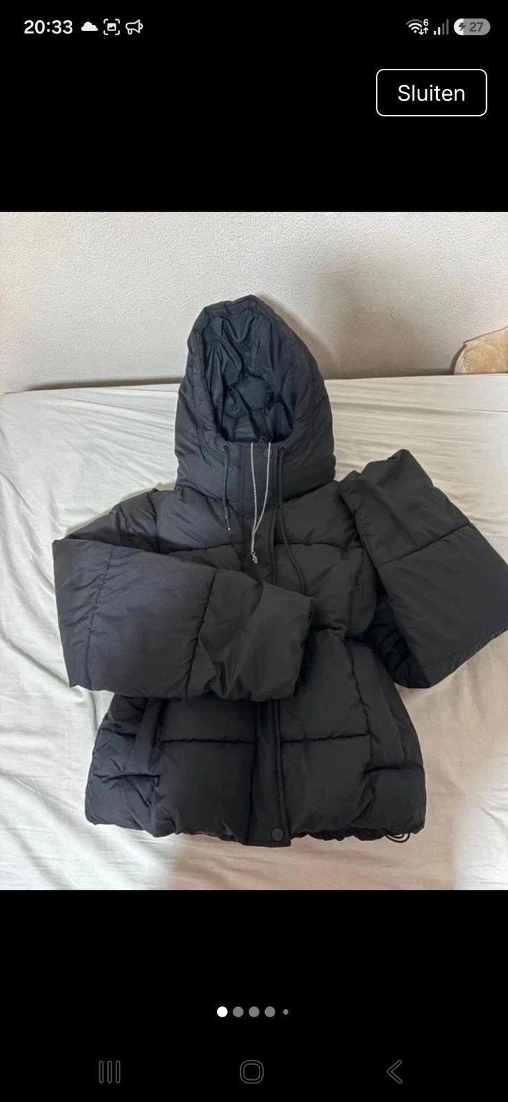 Pull&Bear Zwarte Puffer Jas Maat M met gerepareerde scheur, Maat 38/40 (M), Pull&Bear, Zwart, Ophalen of Verzenden
