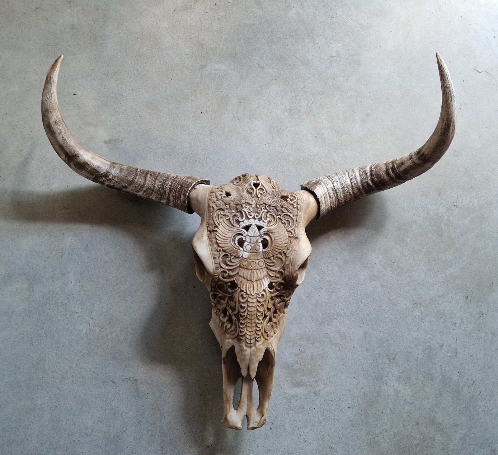 stieren-/buffelschedel met hoorns, Ophalen of Verzenden, Zo goed als nieuw, Handgemaakt, Decoratieobject