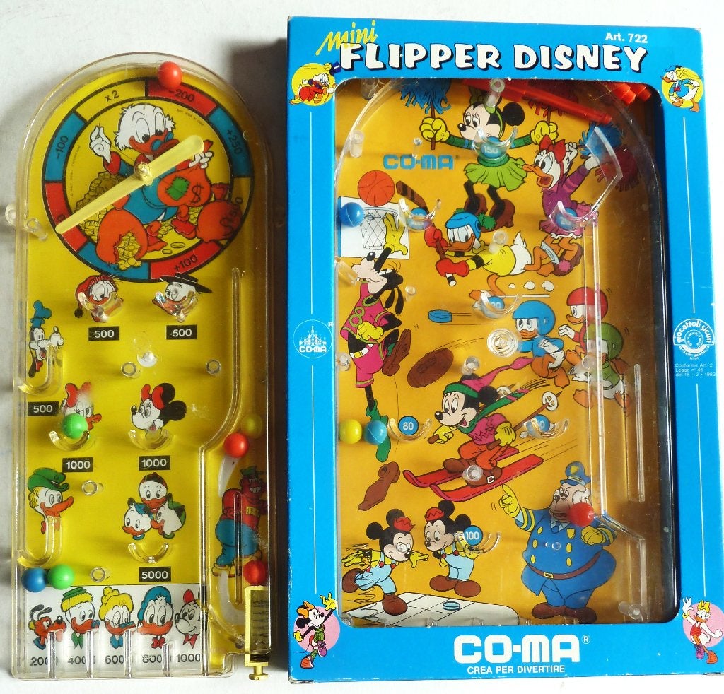 Walt Disney 2 flipper spelen 1983 Made in Italy, Ophalen of Verzenden, Donald Duck, Zo goed als nieuw, Overige typen