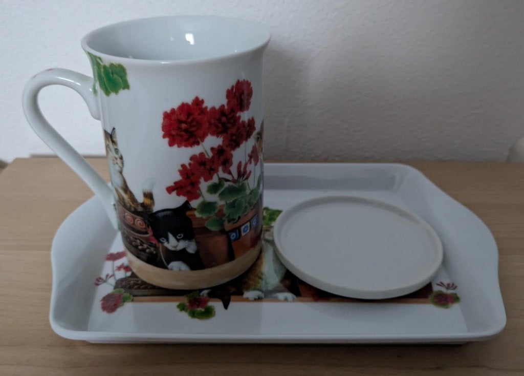 Mok & dienblad set, Keramiek, Ophalen of Verzenden, Zo goed als nieuw, Overige stijlen