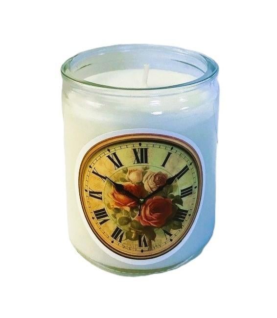 Kaars in glas vintage klok met rozen - Incl. cadeauzakje, Huis en Inrichting, Woonaccessoires | Kandelaars en Kaarsen, Overige materialen