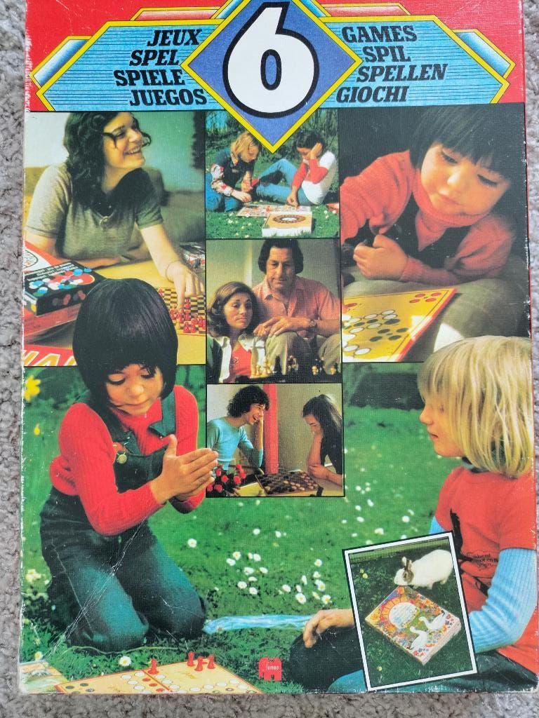 Retro spellendoos met 6 verschillende spellen, Hobby en Vrije tijd, Gezelschapsspellen | Bordspellen, Ophalen of Verzenden, Gebruikt
