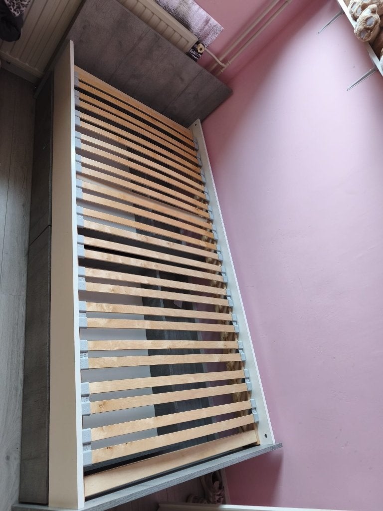 Eenpersoons bed 90x200 met lattenbodem, Ophalen, 90 cm, Eenpersoons, Wit
