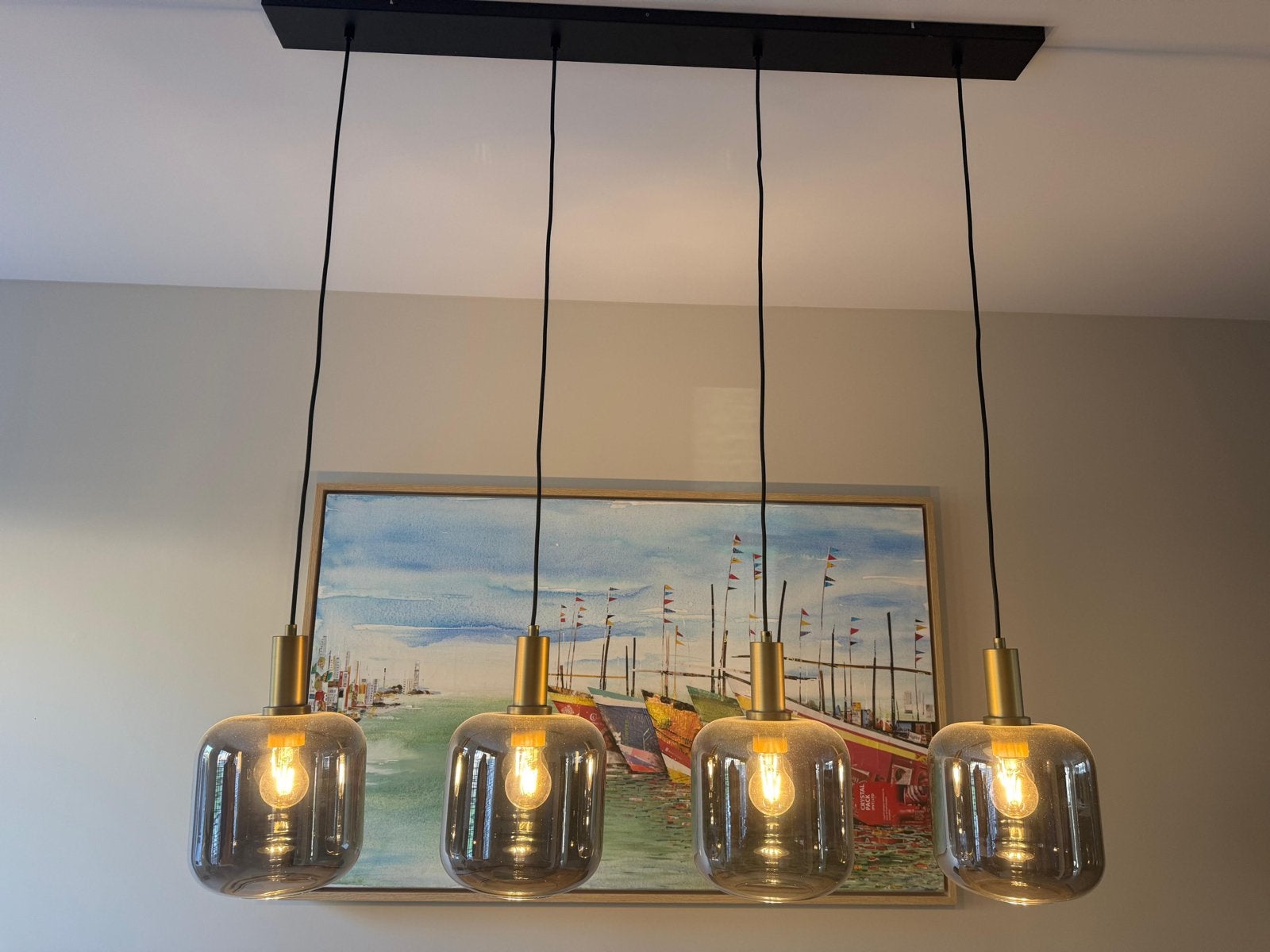 Design hanglamp zwart, Huis en Inrichting, Lampen | Hanglampen, Ophalen, Zo goed als nieuw, Glas, E27 (groot)