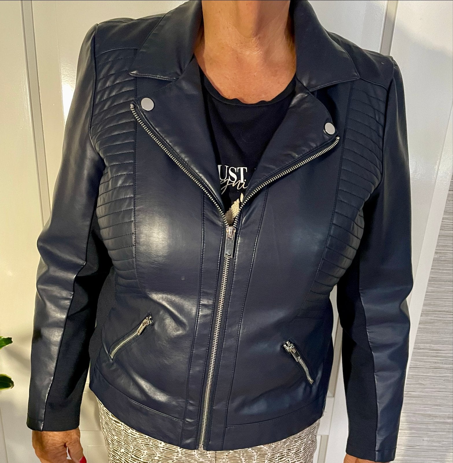 MS Mode donkerblauwe  jas maat 46, Ophalen of Verzenden, Zo goed als nieuw, Maat 46/48 (XL) of groter, Blauw