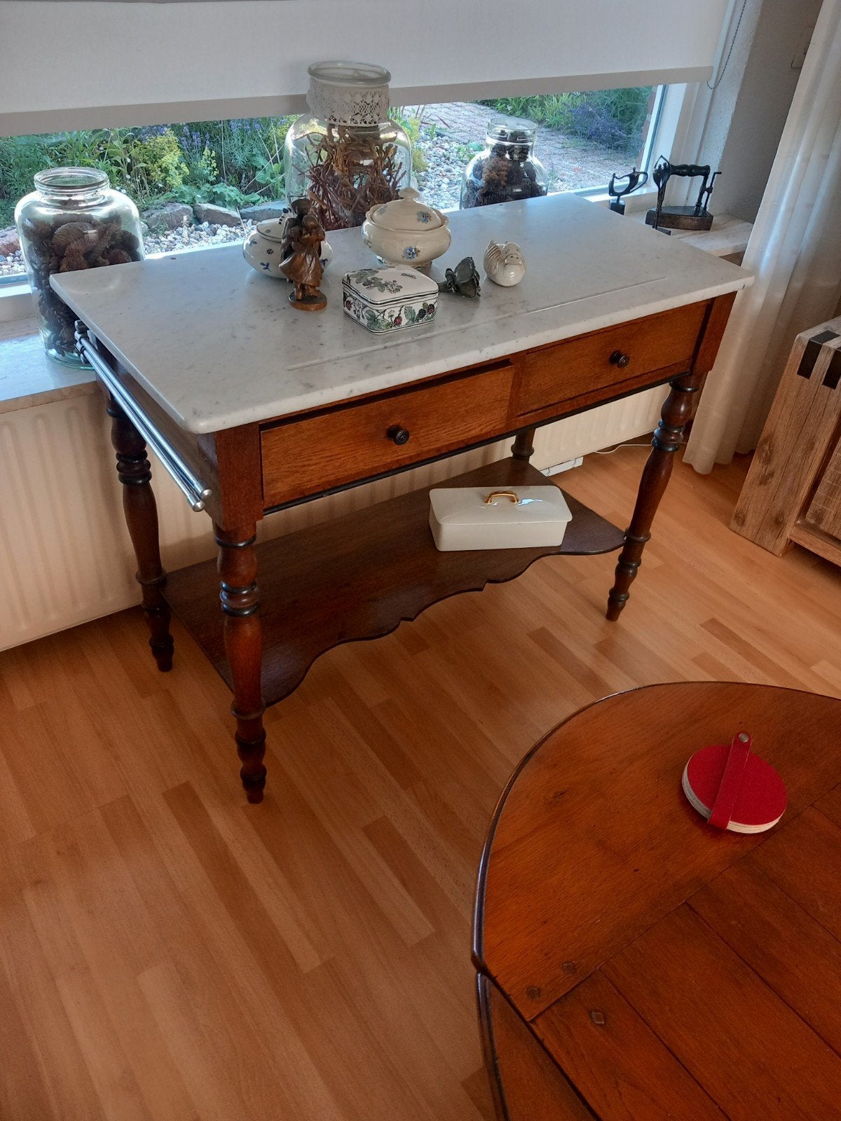 Antieke wit marmer kaptafel met spiegel, Ophalen