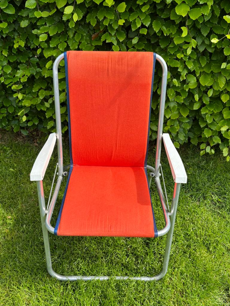 Vintage opklapbare campingstoel - Oranje, Caravans en Kamperen, Kampeermeubelen, Ophalen of Verzenden, Gebruikt, Campingstoel