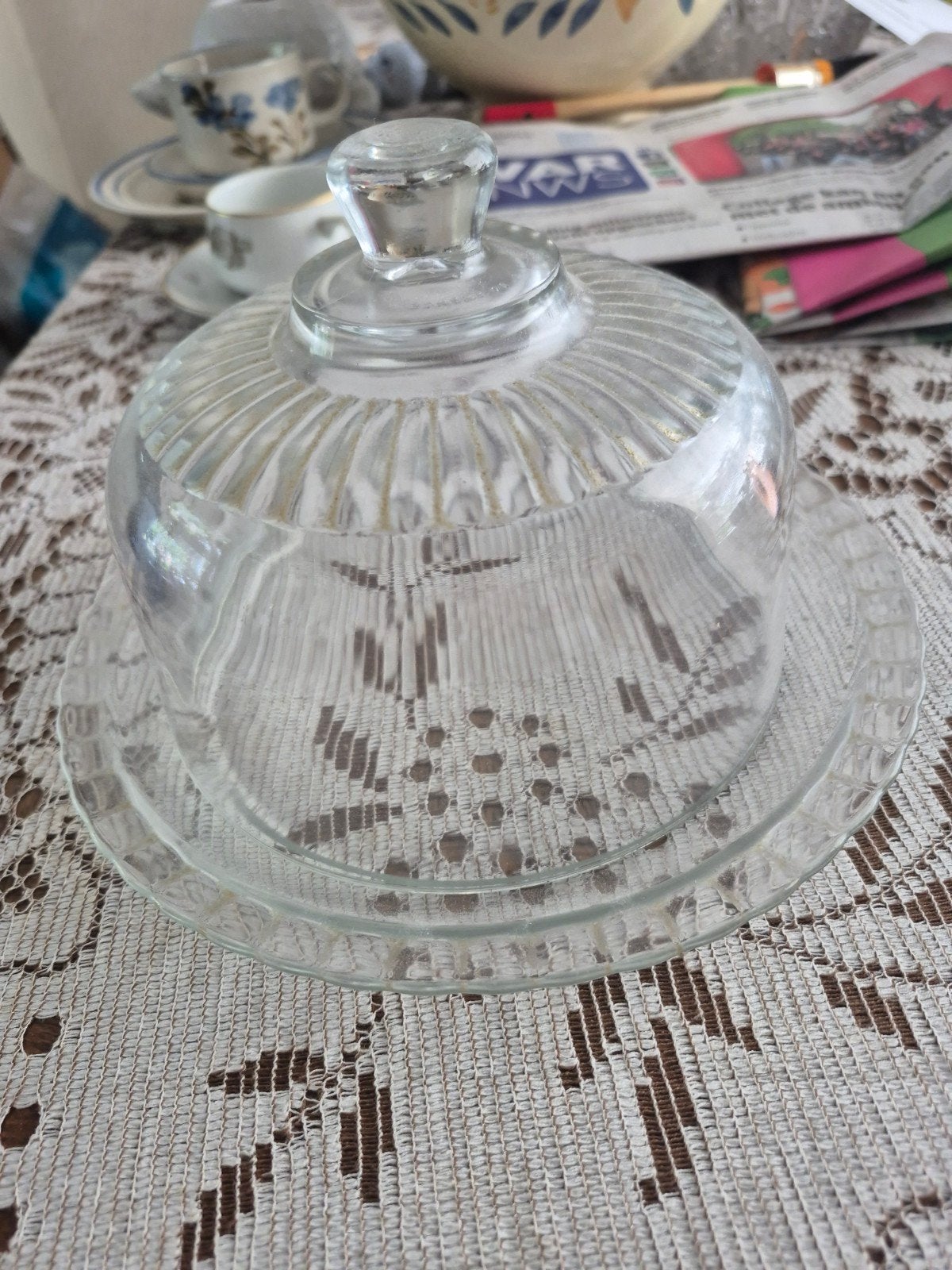 Glazen taartstolp met schaal - Vintage design, Ophalen of Verzenden