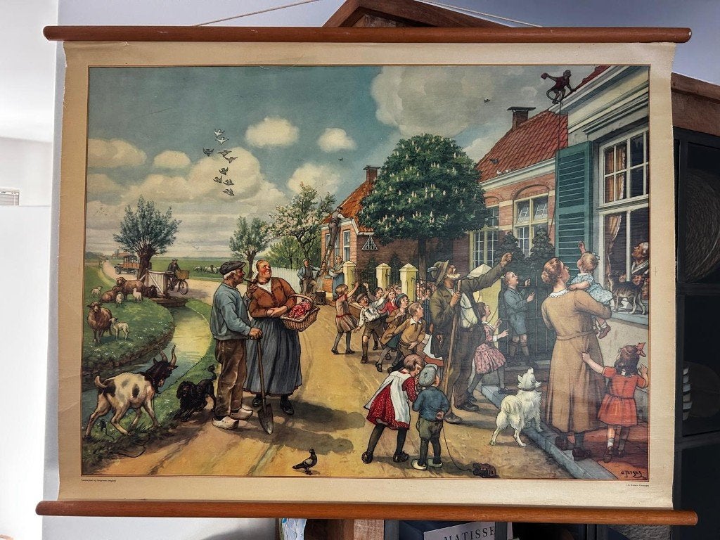Vertelselplaat aap-noot-mies, Ophalen of Verzenden, Stad- en Dorpsgezichten