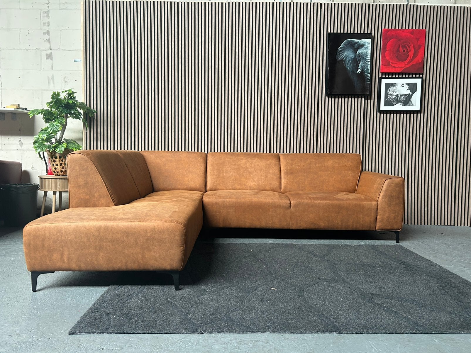 GRATIS LEVERING Hoekbank Cognac Microleder 270X210 GEREINIGD