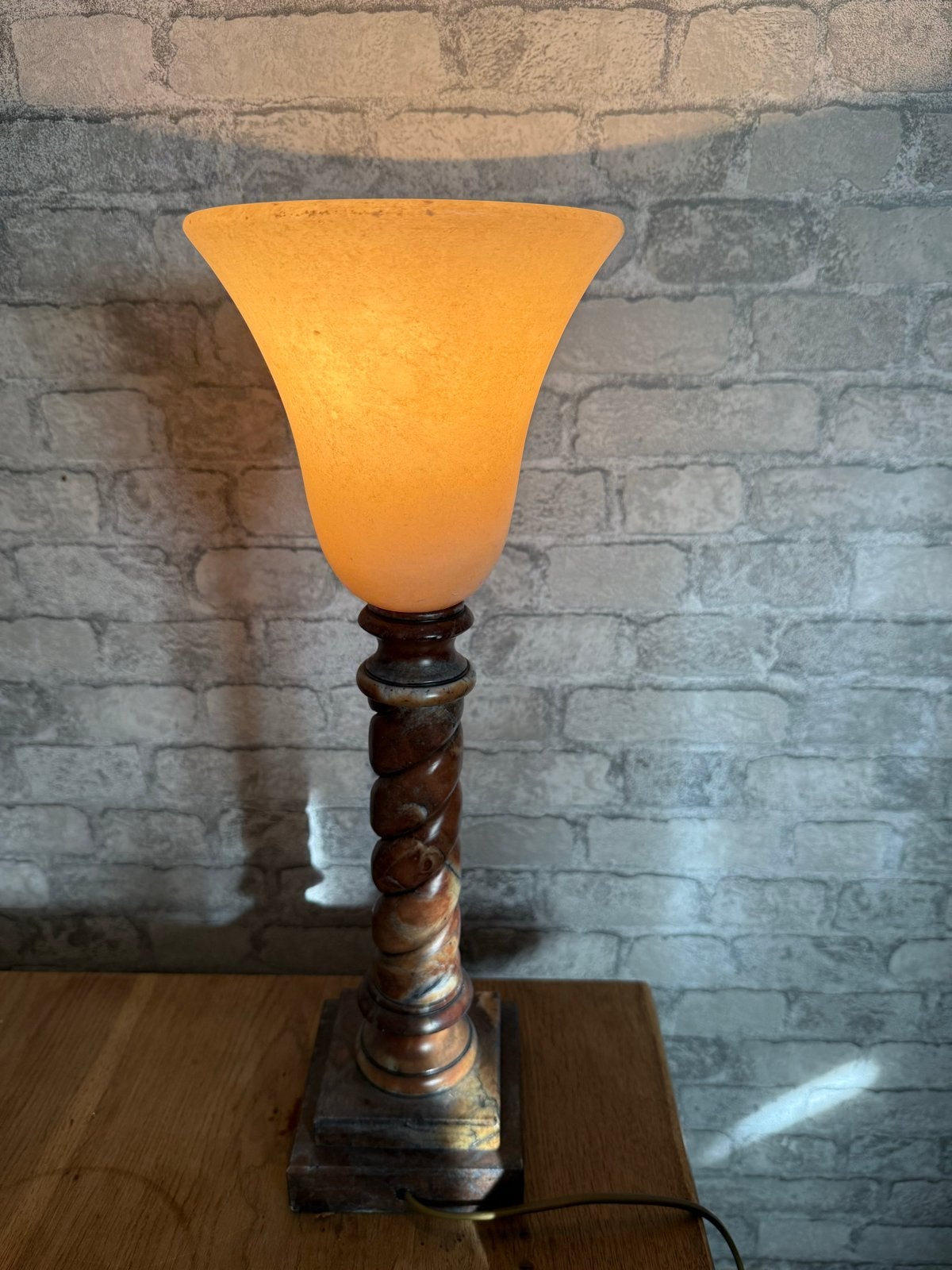 Vintage Alabaster Tafellamp - Spiraalvoet, Ophalen of Verzenden