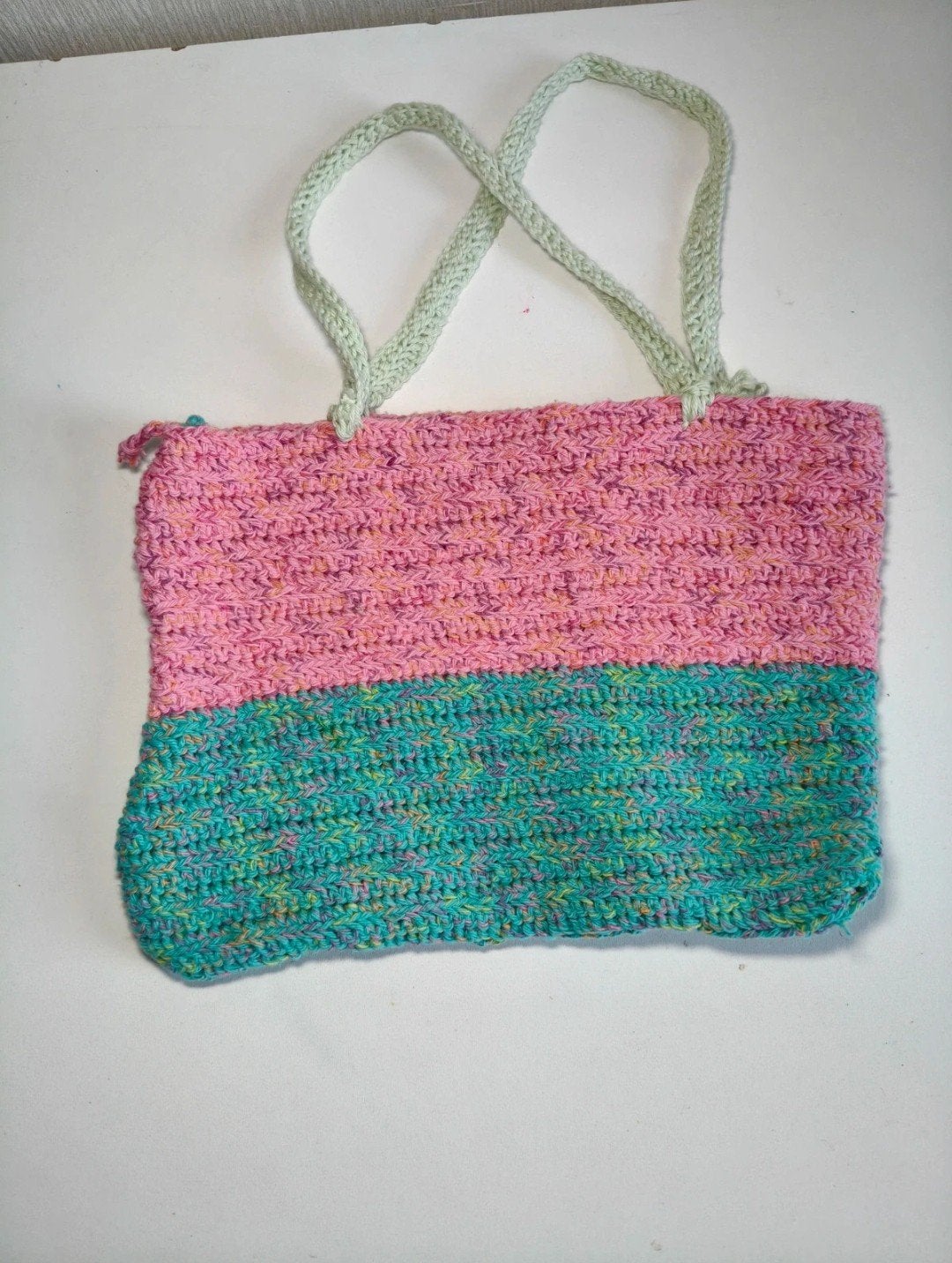 Gehaakte tas - Roze en Groen, Ophalen of Verzenden, Gebruikt, Roze, Handtas