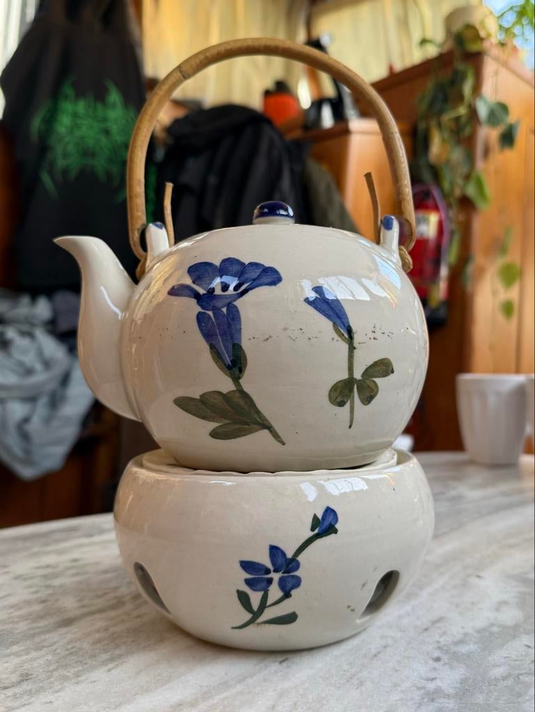 Vintage Chinese theepot met warmer, handgeschilderd, Ophalen of Verzenden