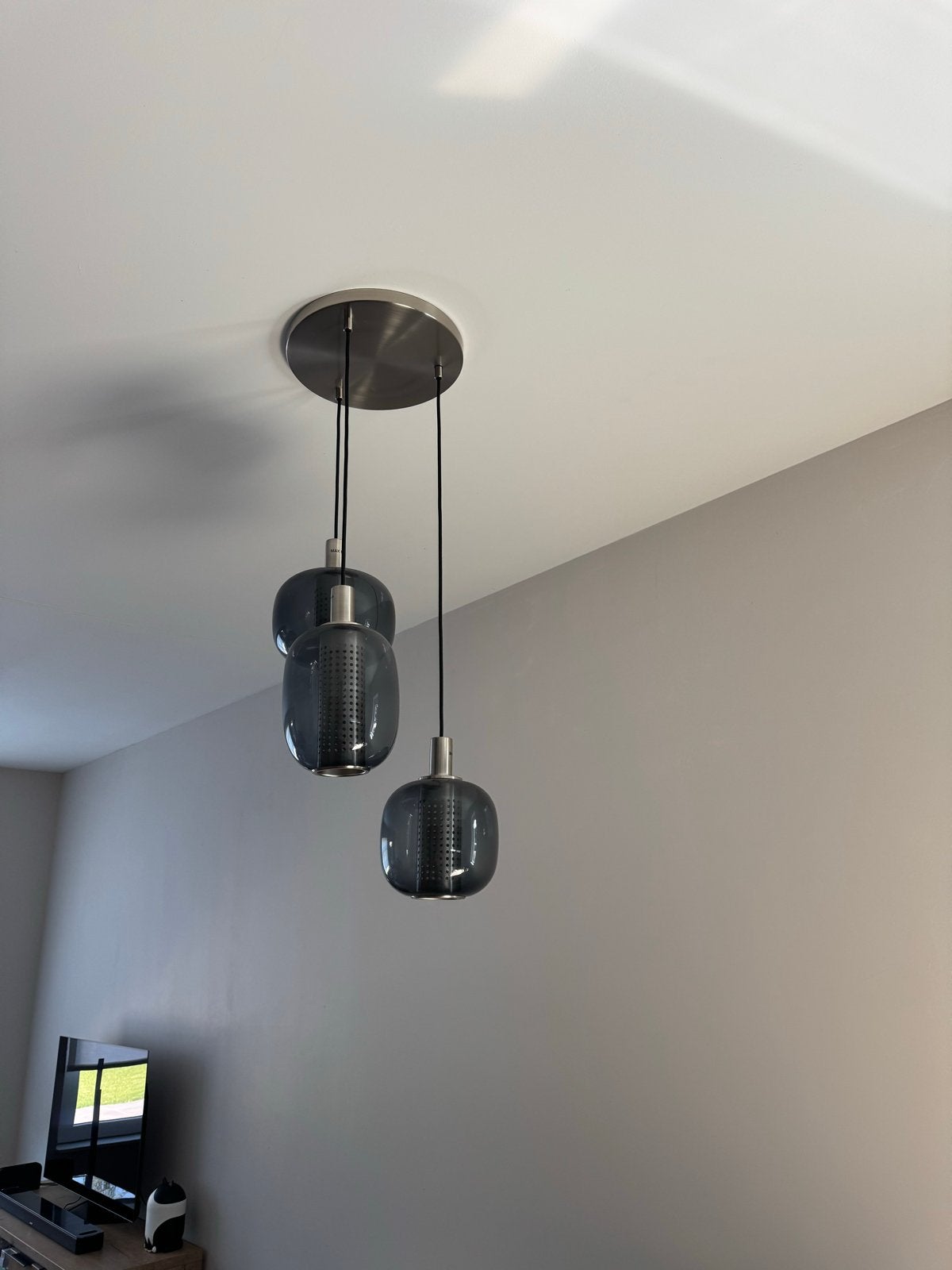 IKEA HÖGVIND hanglamp met 3 glazen kappen, Ophalen, Zo goed als nieuw, Glas, GU10