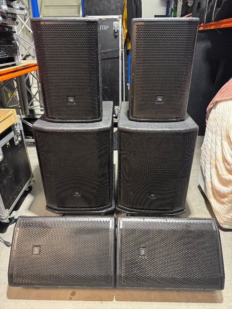 Complete set: 4x JBL PRX812 + 2x PRX818XLF, Ophalen, Gebruikt, Audio