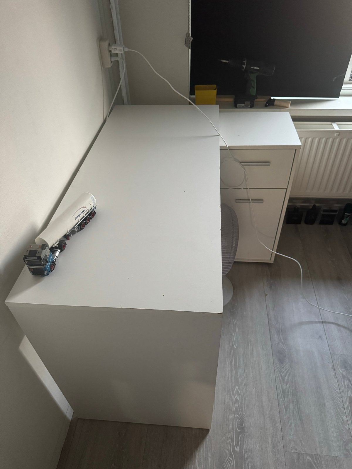 Wit hoekbureau met lades en opbergruimte, Ophalen, Gebruikt, Met lades, Spaanplaat of MDF