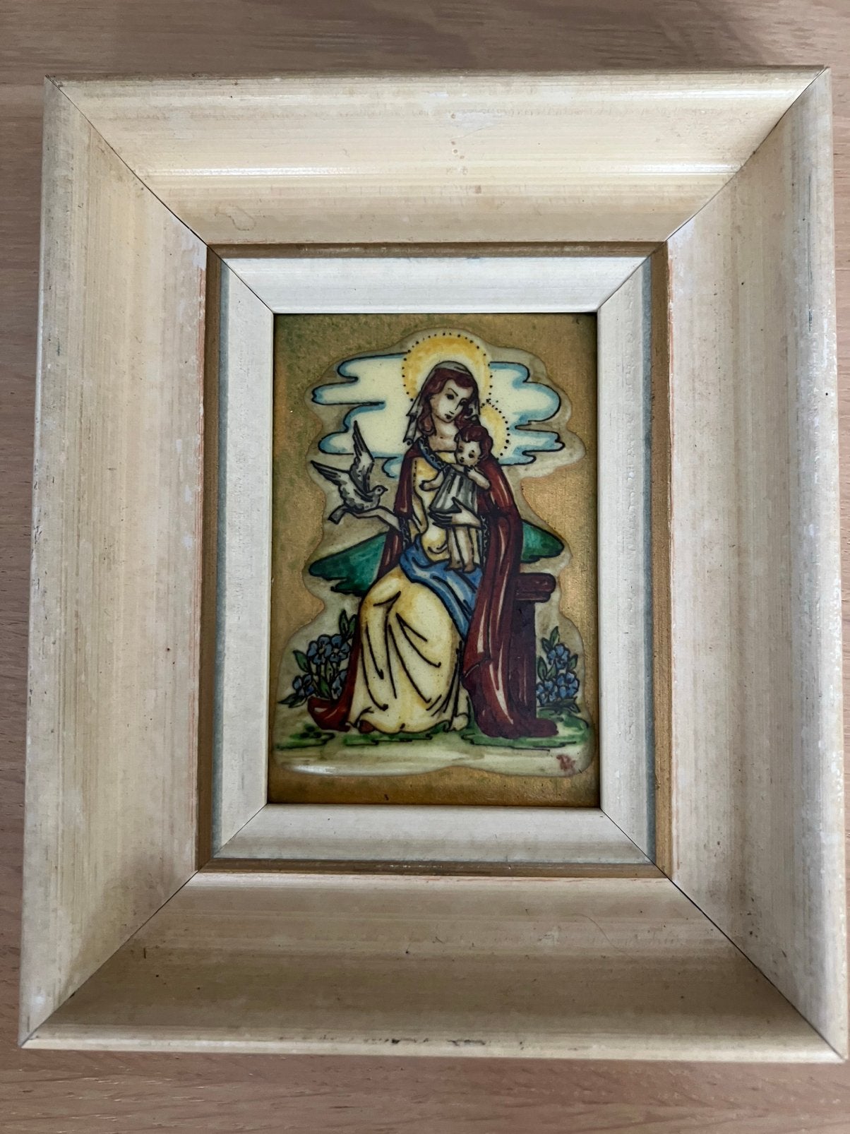Schilderij emaille Maria met Jesus op haar schoot, Ophalen of Verzenden