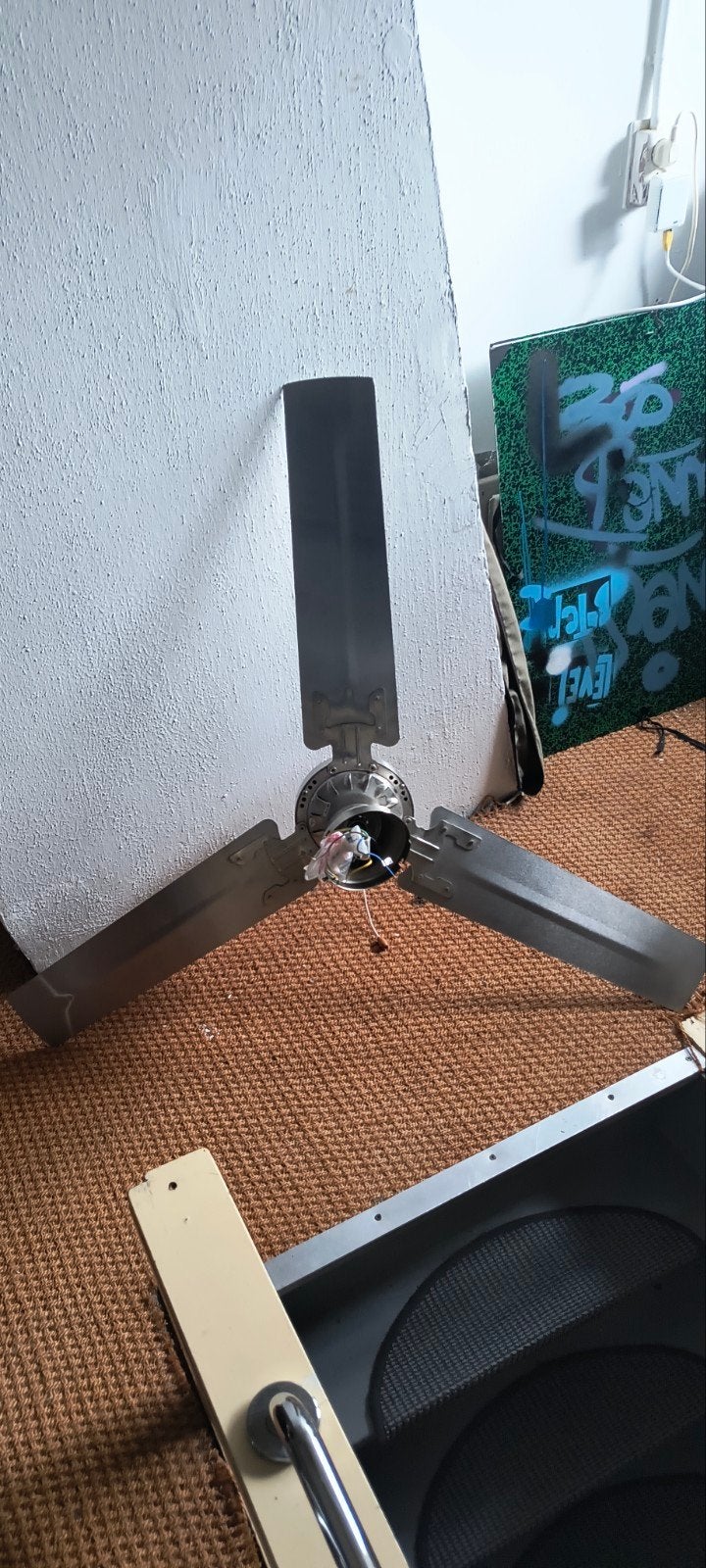 Plafondventilator met drie bladen - RVS look, Ophalen, Gebruikt, Metaal, Zilver