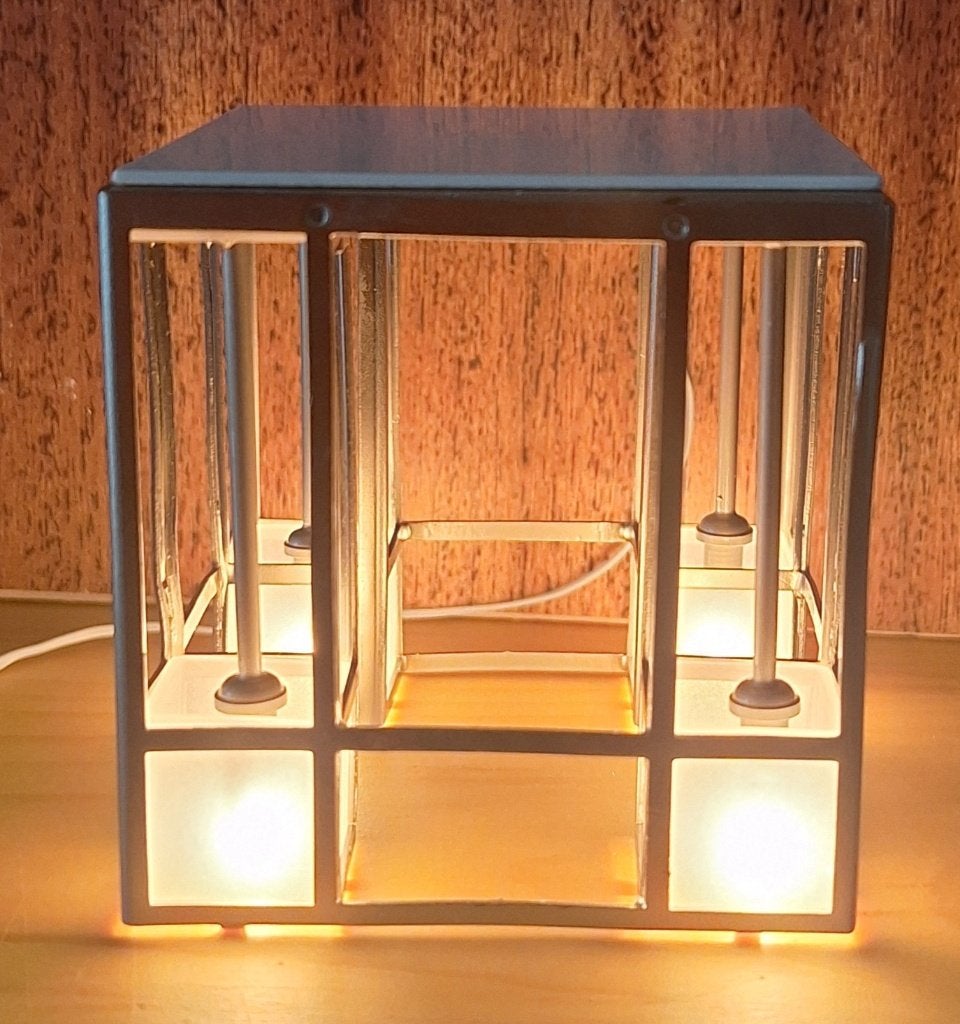 Art deco tafel wit en chroom + 4 lampjes voor het poppenhuis, Ophalen of Verzenden, Zo goed als nieuw, Poppenhuis