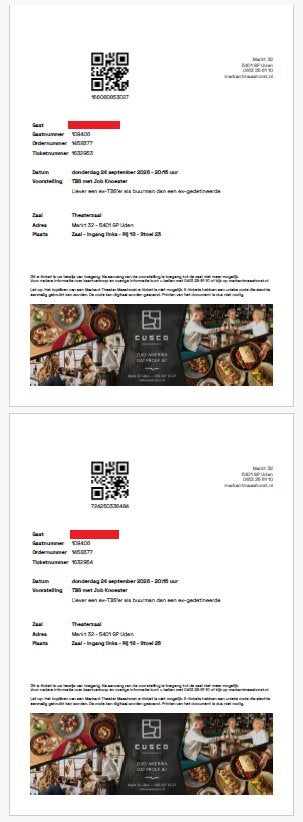 2x job knoester in uden, Tickets en Kaartjes, Twee personen, September